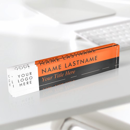 Custom Logo Modern Duo Color Half Black Orange Desk Name Plate