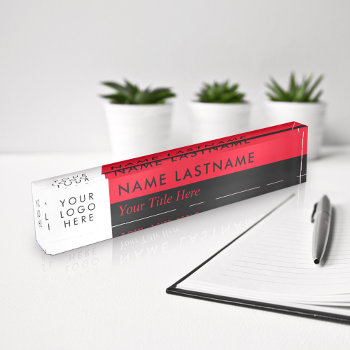 Custom Logo Modern Duo Color Half Red Black Desk Name Plate by pinkpinetree at Zazzle