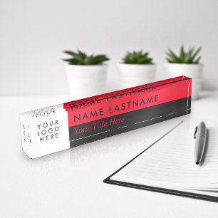 Custom Logo Modern Duo Color Half Red Black Desk Name Plate