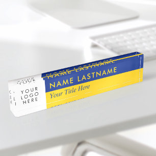 Custom Logo Modern Duo Color Half Yellow Blue Desk Name Plate