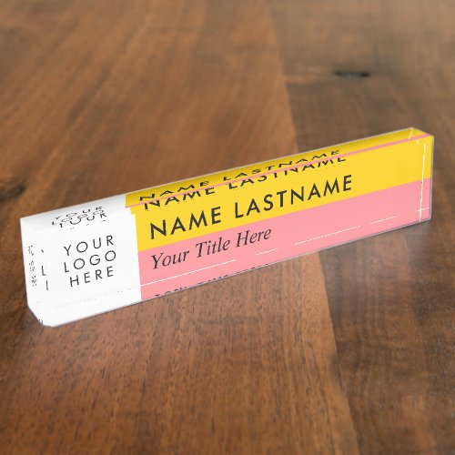 Custom Logo Modern Duo Color Half Yellow Pink Desk Name Plate