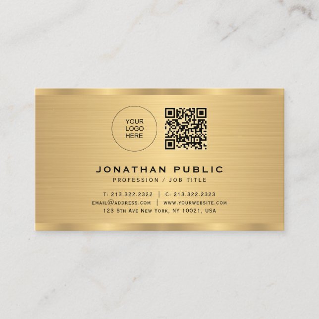 Custom Logo Modern Elegant Faux Gold Metallic Look Business Card (Front)