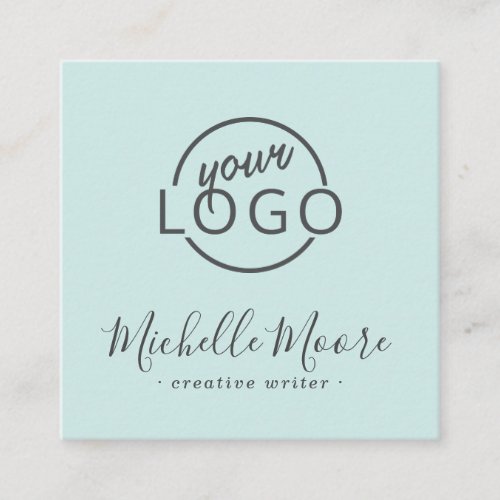 Custom logo modern feminine minimalist blue square square business card
