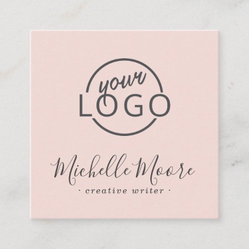 Custom logo modern feminine minimalist blush pink square business card