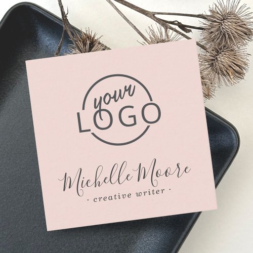 Custom logo modern feminine minimalist blush pink square business card