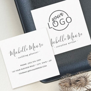 Custom logo modern feminine minimalist white square business card
