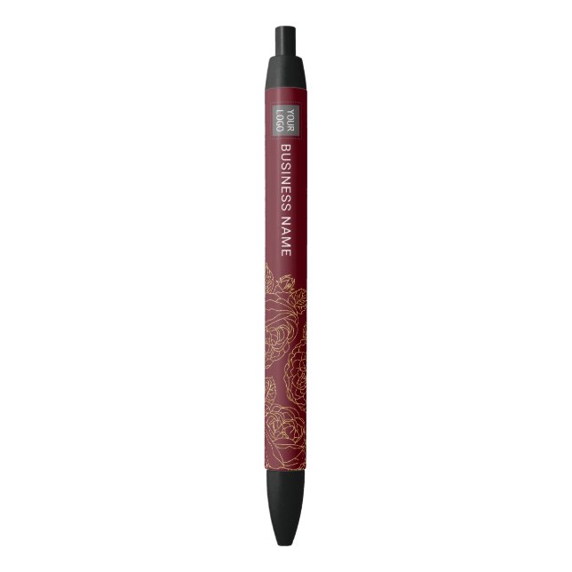 Custom Logo Modern Gold Floral Pattern Burgundy Pen (Front Vertical)