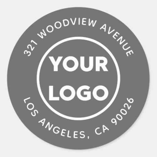 Custom Logo Modern Gray Business Return Address Classic Round Sticker