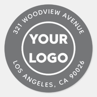 Custom Logo Modern Gray Business Return Address Classic Round Sticker