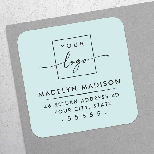 Custom logo modern light aqua blue return address square sticker