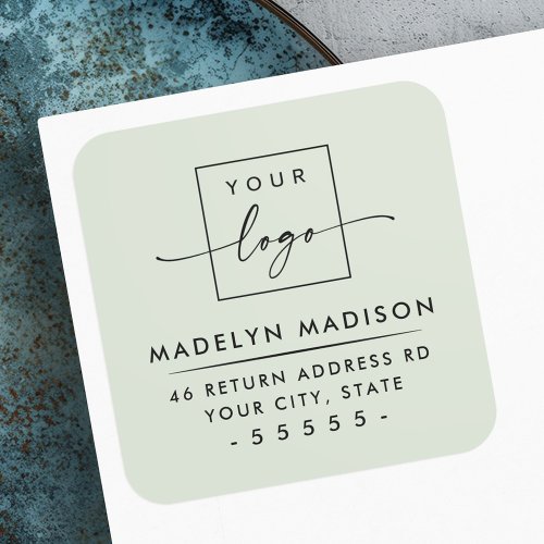 Custom logo modern light sage green return address square sticker