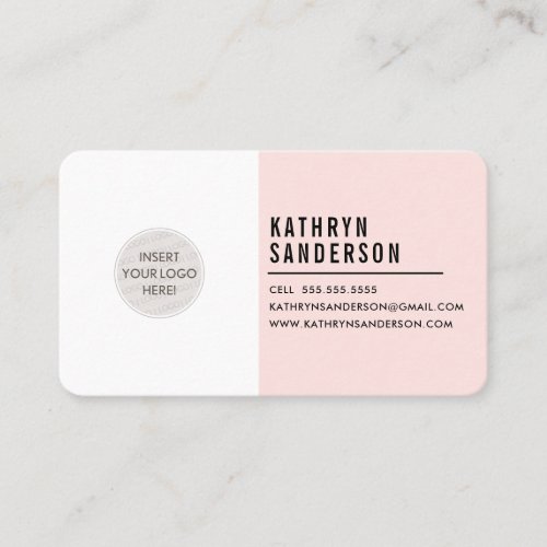 CUSTOM LOGO modern minimal blush pink white Business Card