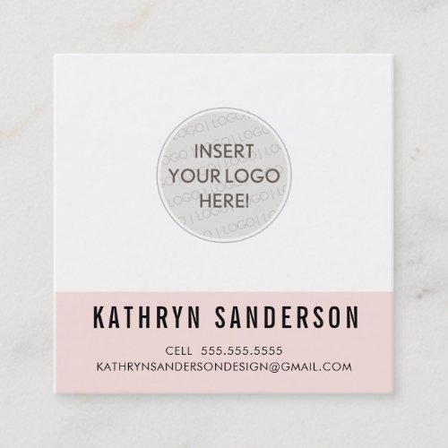 CUSTOM LOGO modern minimal chic blush pink black Square Business Card