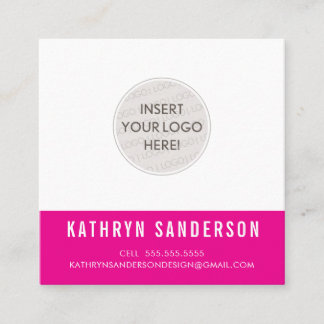 CUSTOM LOGO modern minimal chic bright pink black Square Business Card