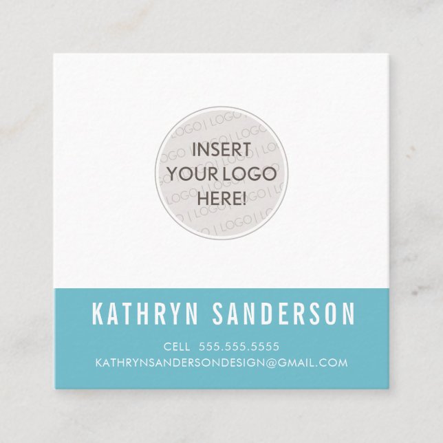 CUSTOM LOGO modern minimal chic fresh turquiose Square Business Card (Front)