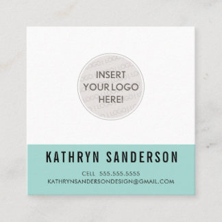 CUSTOM LOGO modern minimal chic pastel mint black Square Business Card