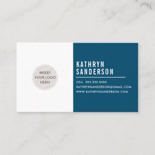 CUSTOM LOGO modern minimal Dark Navy Blue white Business Card