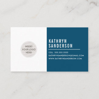 CUSTOM LOGO modern minimal Dark Navy Blue white Business Card