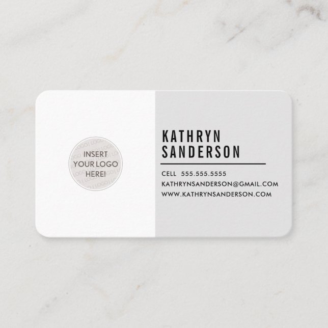 CUSTOM LOGO modern minimal neutral pale gray white Business Card (Front)