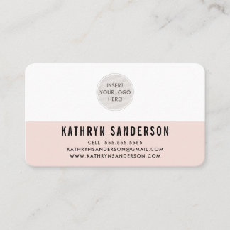 CUSTOM LOGO modern minimal plain blush pink black Business Card