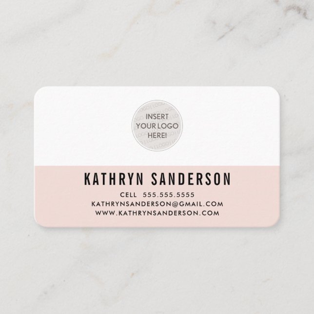 CUSTOM LOGO modern minimal plain blush pink black Business Card (Front)