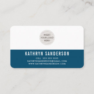 CUSTOM LOGO modern minimal plain simple dark blue Business Card