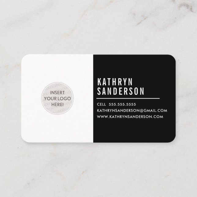 CUSTOM LOGO modern minimal simple black white Business Card (Front)