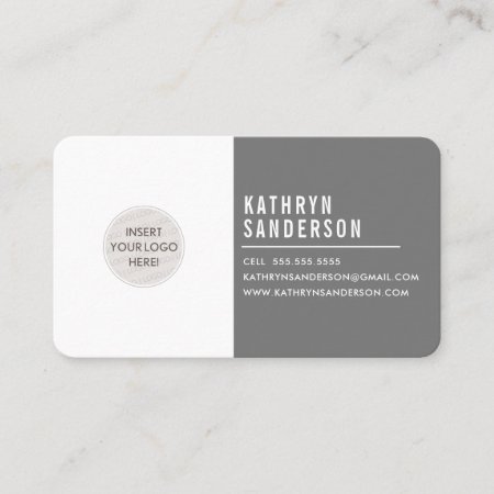 Custom Logo Modern Minimal Simple Gray White Business Card