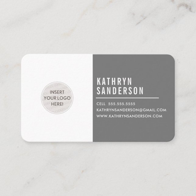 CUSTOM LOGO modern minimal simple gray white Business Card (Front)