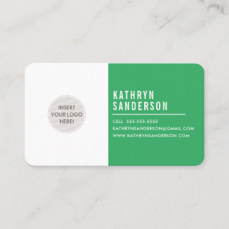 CUSTOM LOGO modern minimal simple green white Business Card