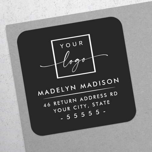 Custom logo modern minimalist black return address square sticker