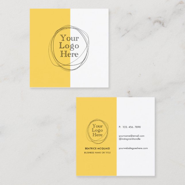 Custom Logo Modern Minimalist | Mustard Yellow Square Business Card (Front/Back)