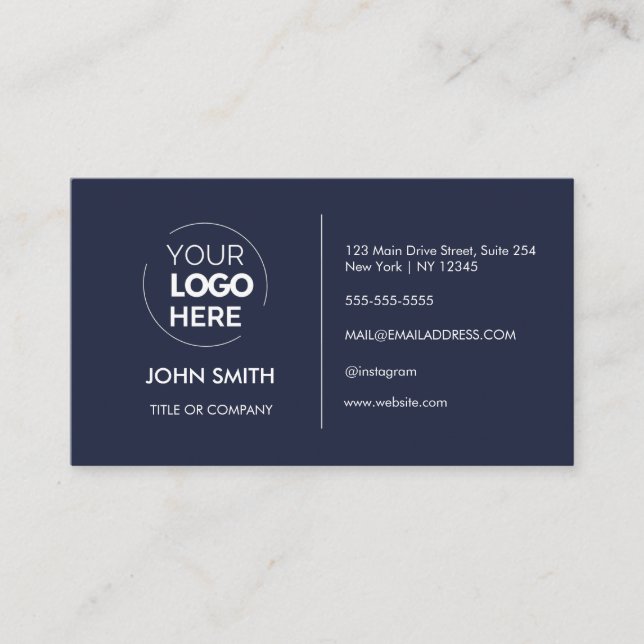 Custom logo modern minimalist Navy Blue Business Card (Front)