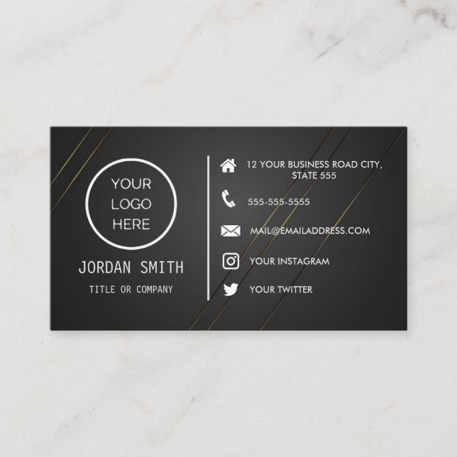 Custom logo modern minimalist social media icons business card (Front)
