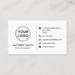 Custom logo modern minimalist social media icons business card<br><div class="desc">White or custom color,  modern,  elegant and professional business card design with template fields for name,  company name/title,  logo (photo or other graphic) and contact information including social media icons. Change background color,  move and resize elements with the customization tool.</div>