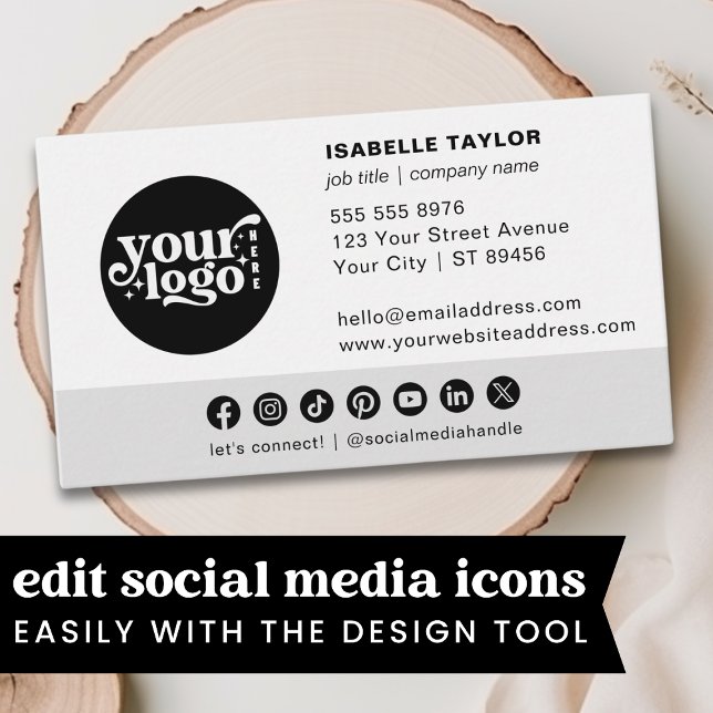 Custom Logo Modern Minimalist Social Media Icons  Business Card (Creator Uploaded)