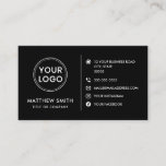 Custom logo modern minimalist social media icons business card<br><div class="desc">Black or custom color,  modern,  elegant and professional business card design with template fields for name,  company name/title,  logo (photo or other graphic) and contact information including social media icons. Change background color,  move and resize elements with the customization tool.</div>