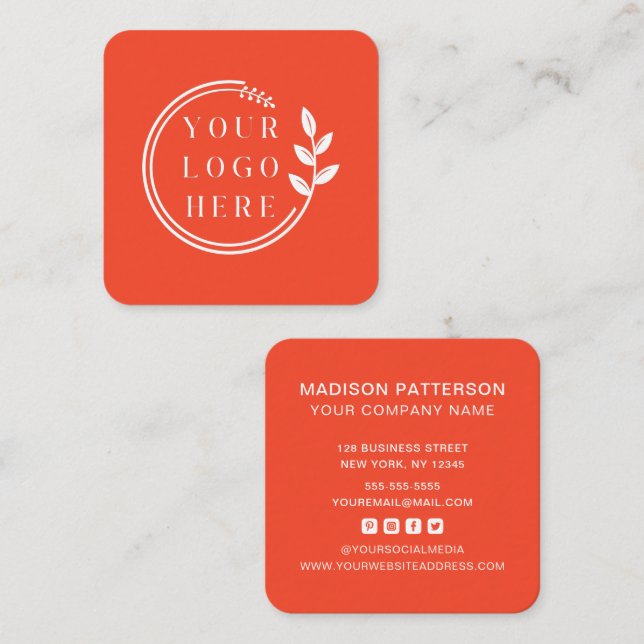 Custom Logo Modern Minimalist Social Media Icons Square Business Card (Front/Back)