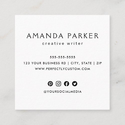 Custom logo modern minimalist social media icons square business card