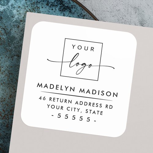 Custom logo modern minimalist white return address square sticker