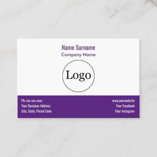 Custom logo modern & Purple Business Card (Front)