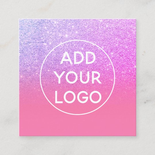 Custom Logo Modern Purple Glitter Pink Ombre Square Business Card