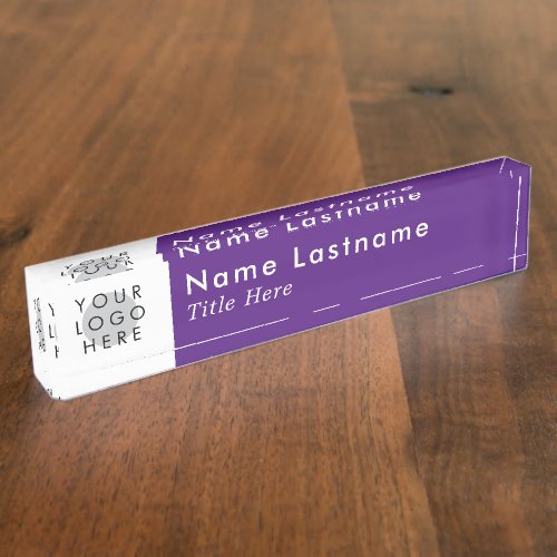 Custom Logo Modern Purple Simple Trendy Minimalist Desk Name Plate