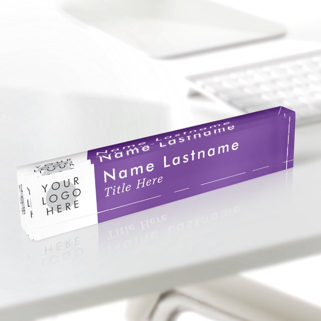 Custom Logo Modern Purple Simple Trendy Minimalist Desk Name Plate (Creator Uploaded)