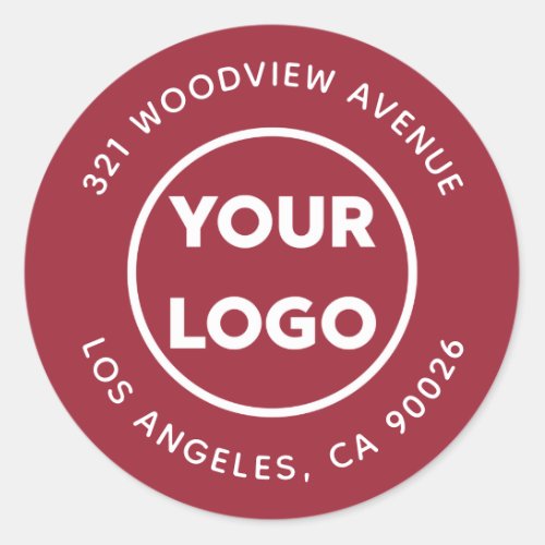 Custom Logo Modern Red Business Return Address Classic Round Sticker