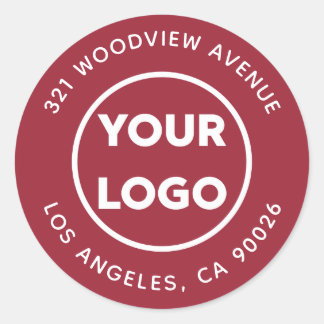 Custom Logo Modern Red Business Return Address Classic Round Sticker