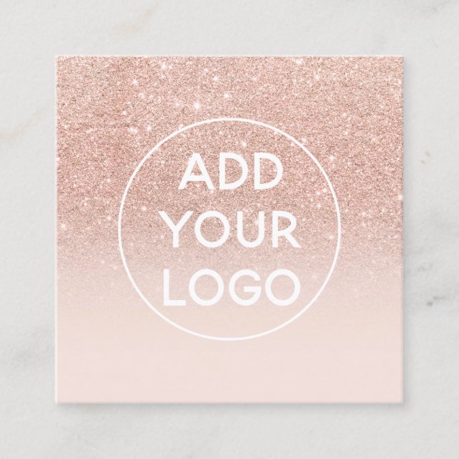 Custom logo modern rose gold glitter blush ombre square business card (Front)