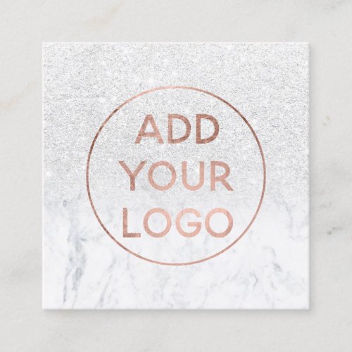 Custom logo modern rose gold glitter white marble square business card