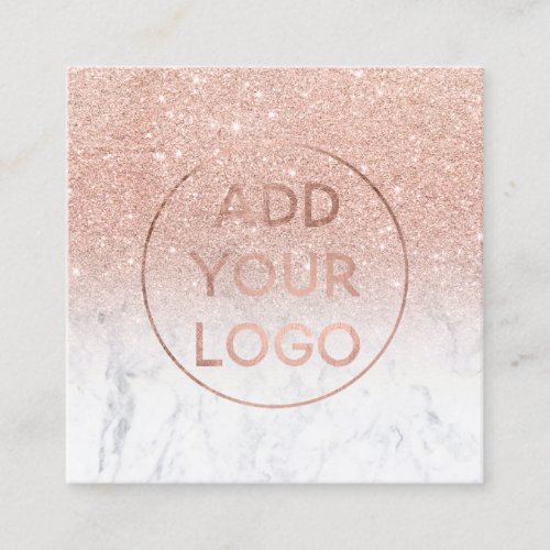 Custom logo modern rose gold glitter white marble square business card