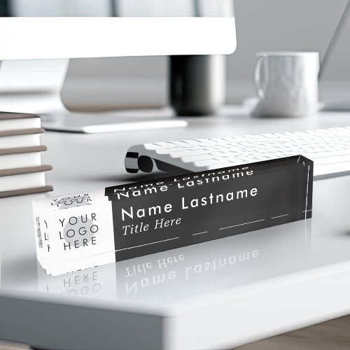 Custom Logo Modern Simple Black Trendy Minimalist Desk Name Plate